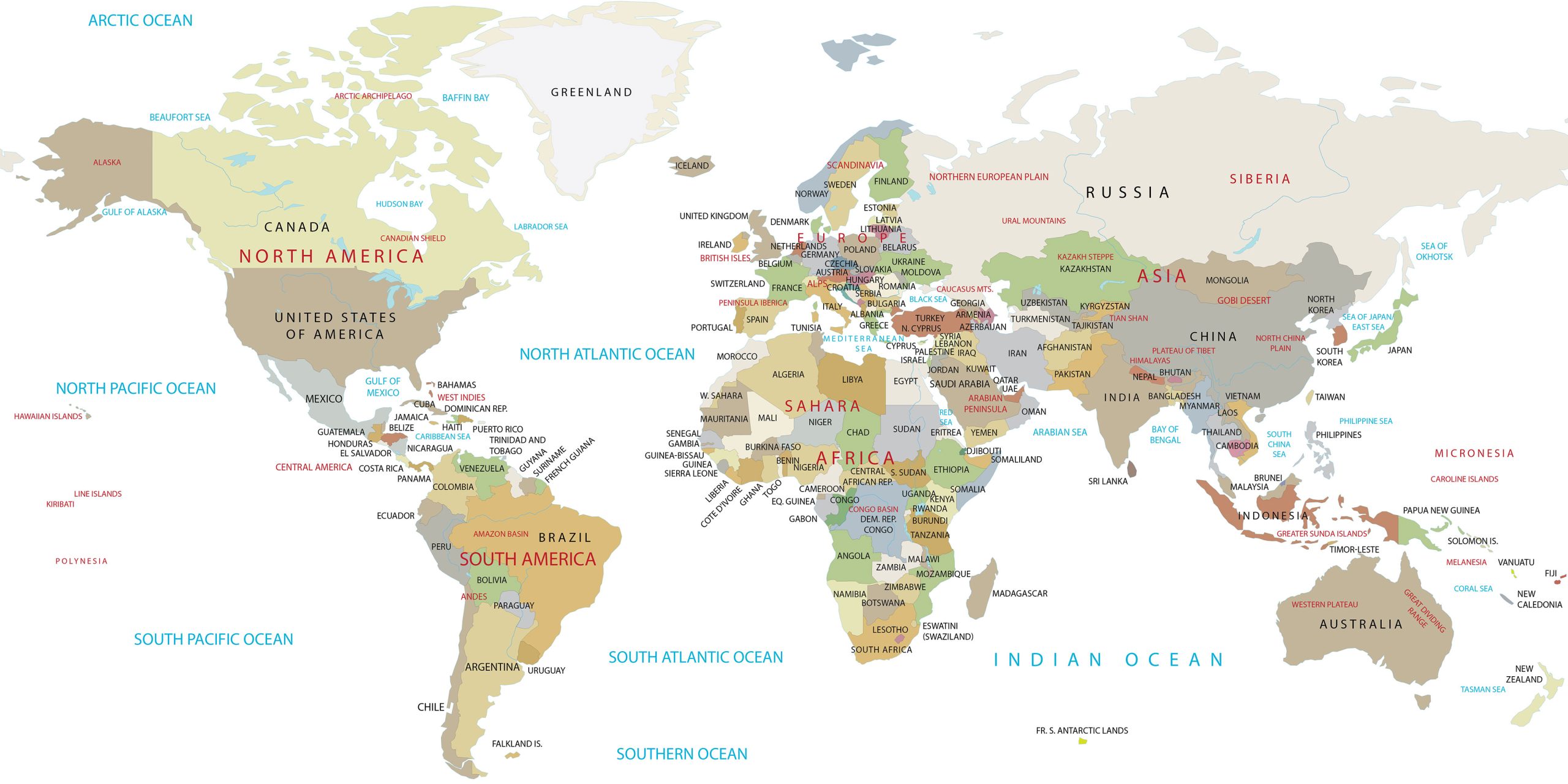 world map with states and countries