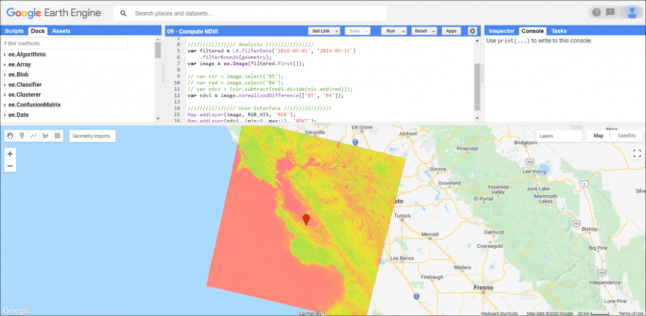 GEE Code Console - Compute NDVI