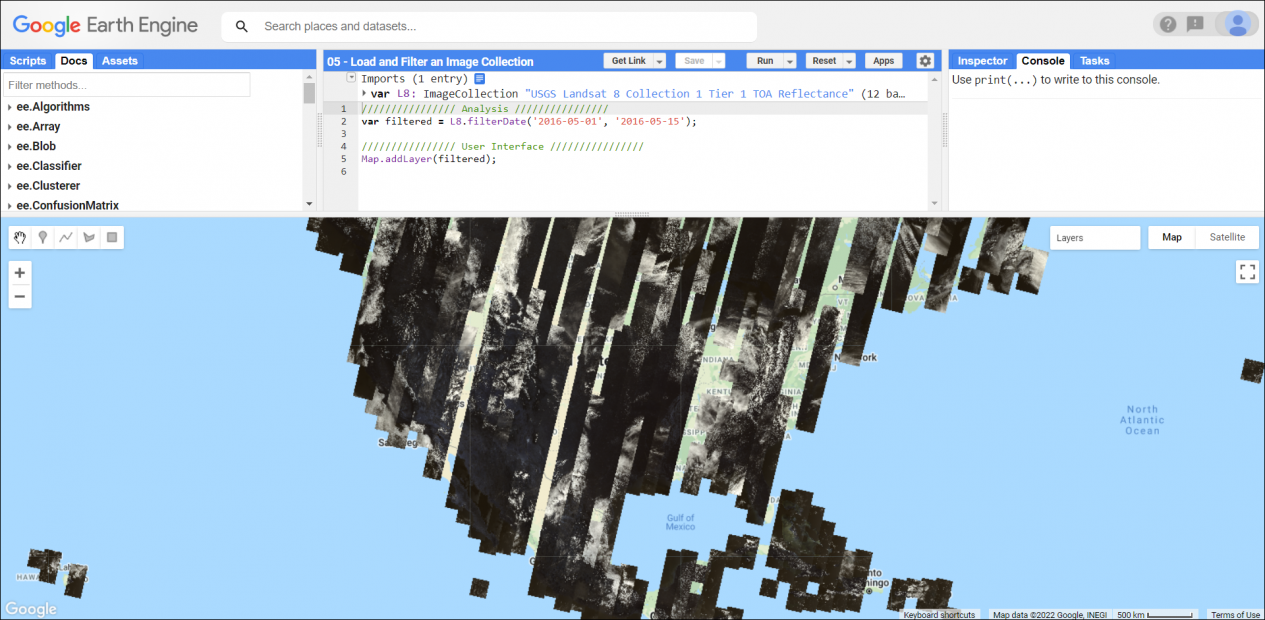 GEE Code Console Filter Image Collection