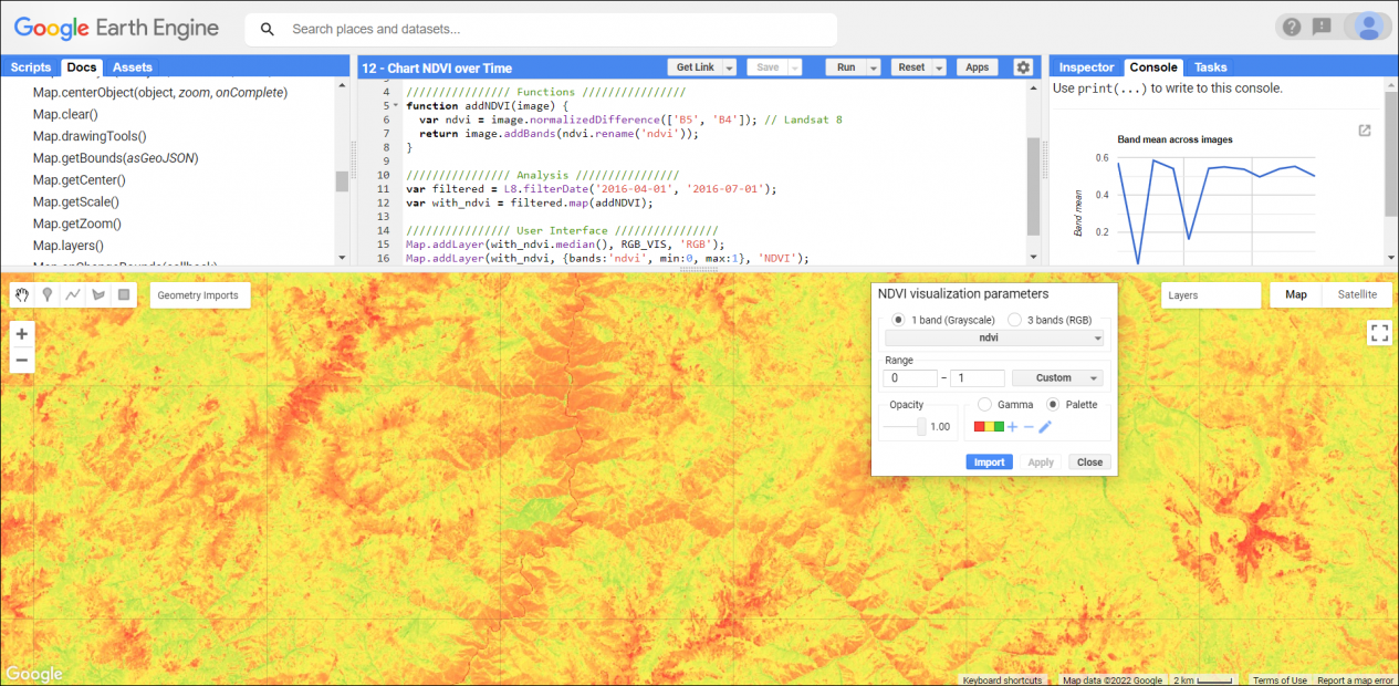 GEE Code Console - NDVI Chart