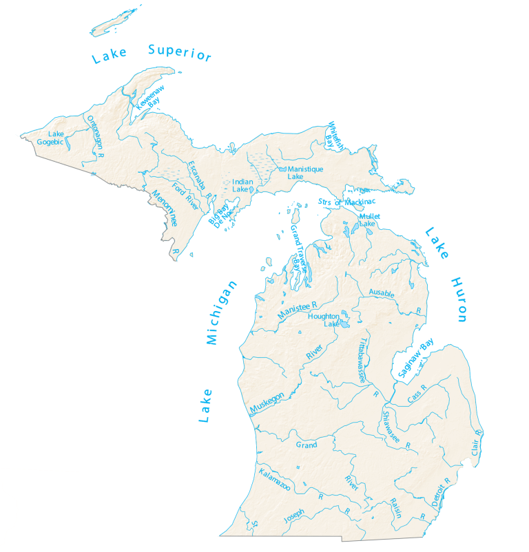 Michigan Lakes and Rivers Map