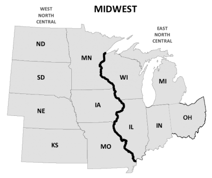 US Midwest Region Map