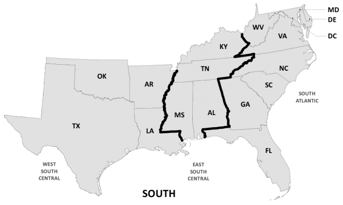 US South Region Map