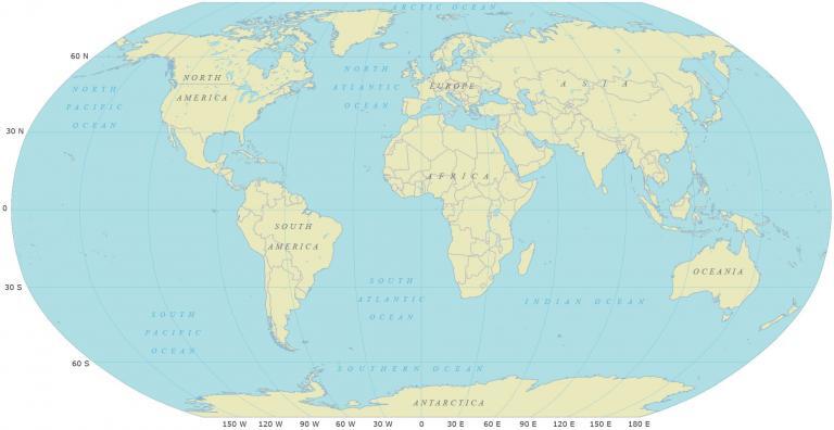 World Map with Latitudes and Longitudes