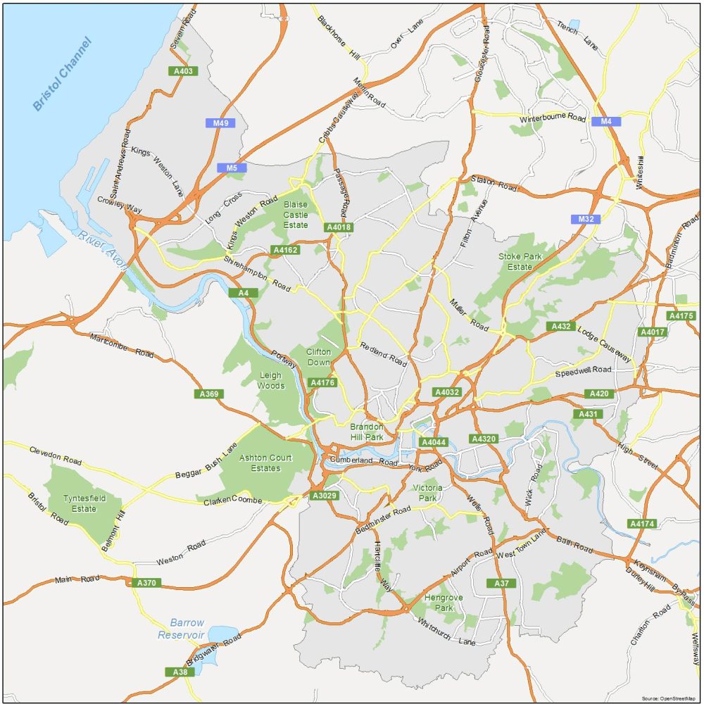 Road Map of Bristol, England Stock Photo - Alamy