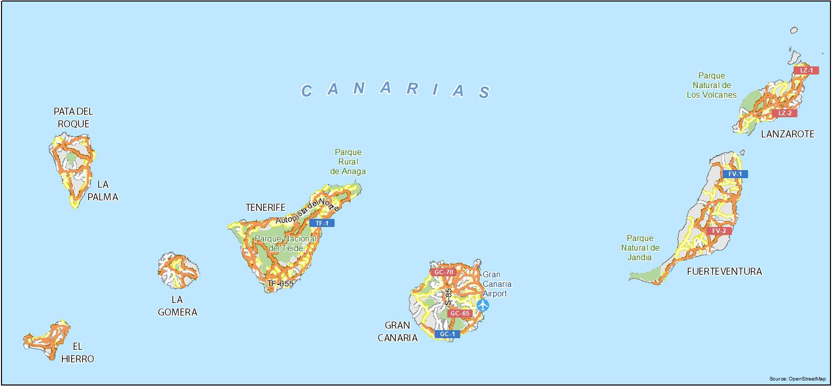 Canary Islands Map GIS Geography   Canary Islands Road Map 