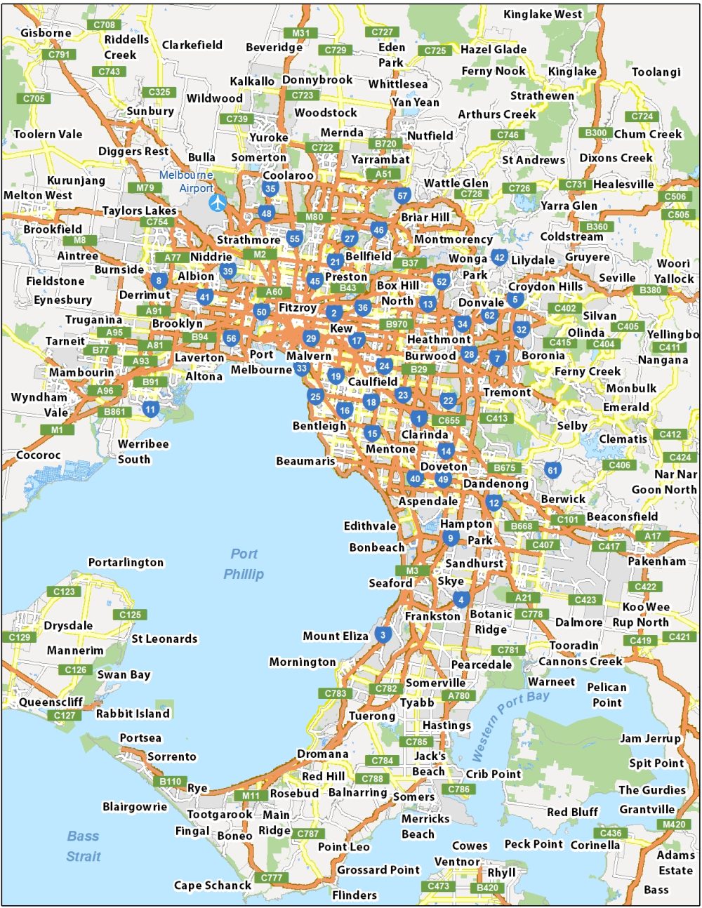 Melbourne Map Australia 1000x1294 