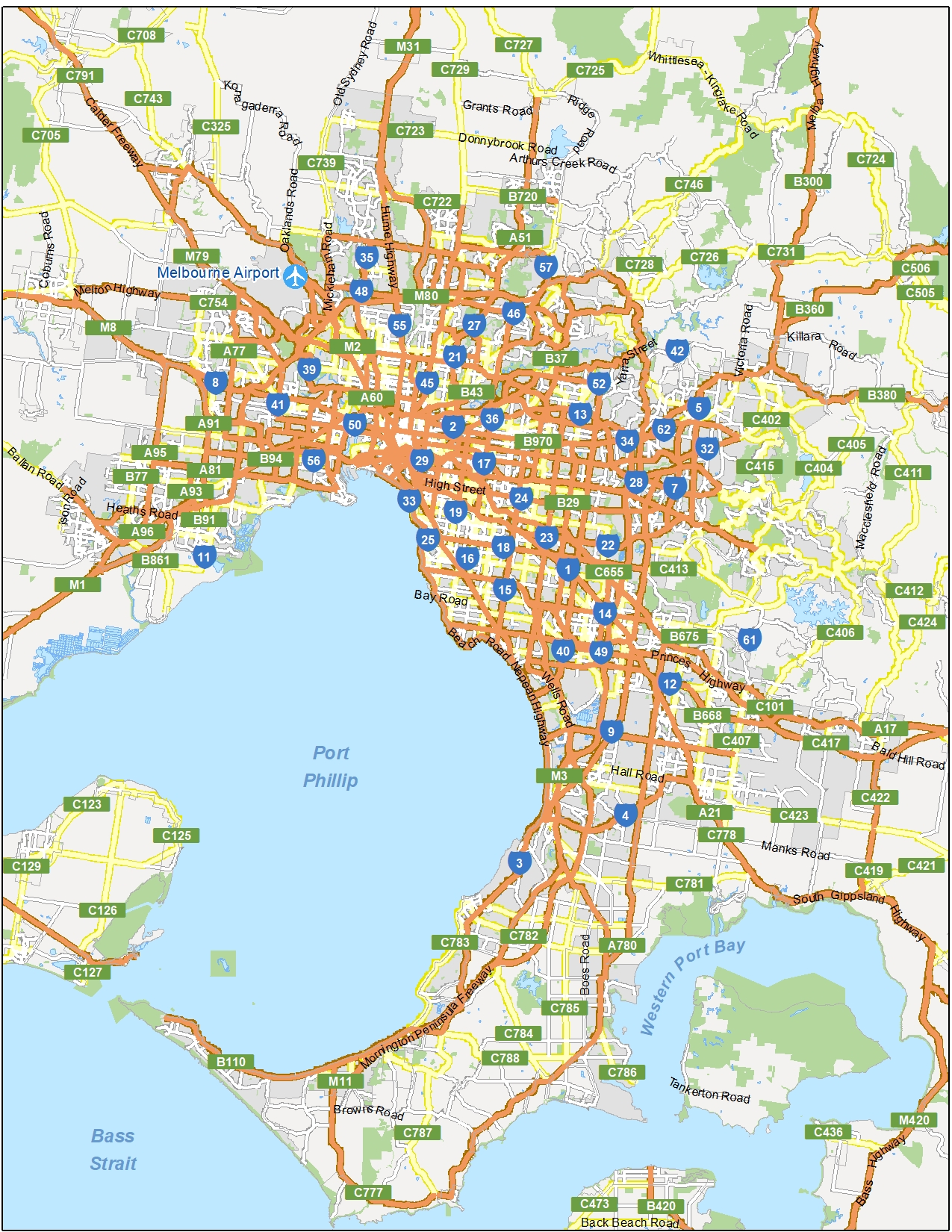 Melbourne Highways And Freeways Map - Map Of The Us With Interstates