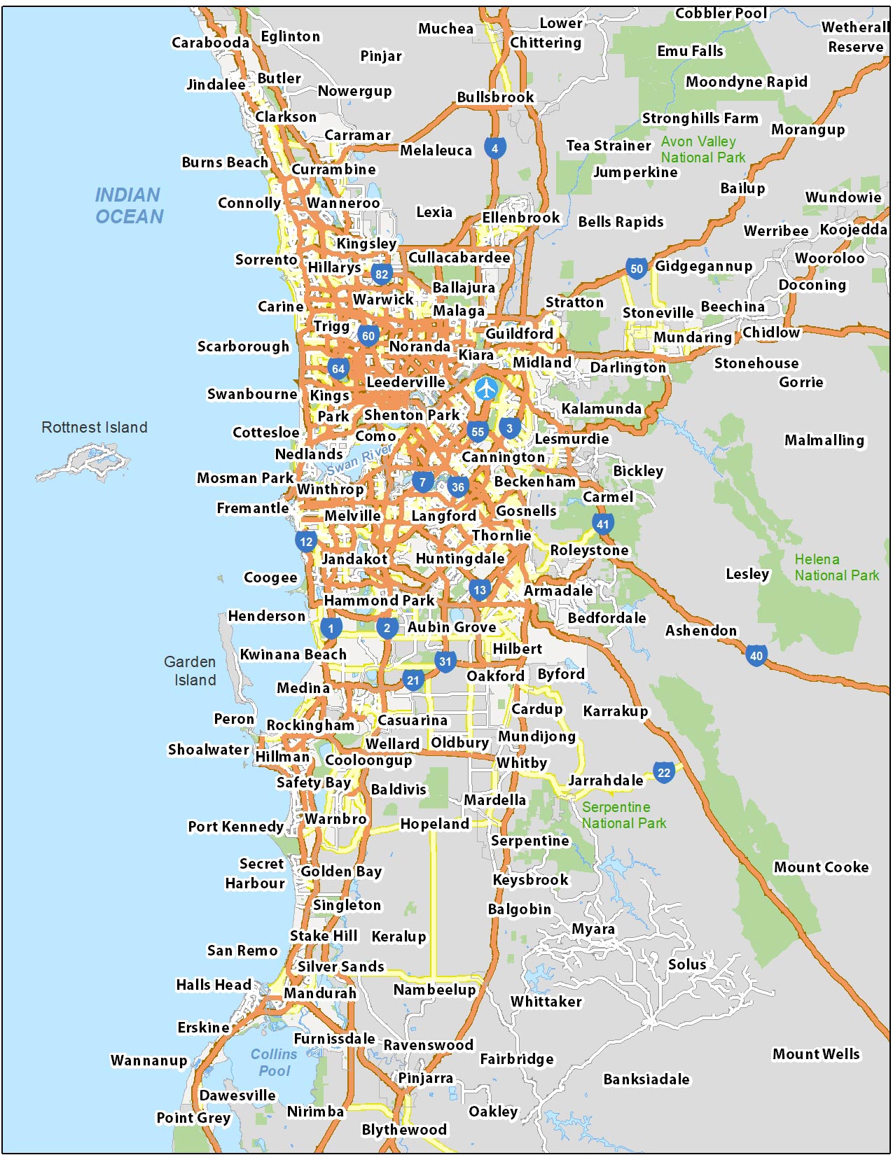 Map Of Perth And Suburbs - Carina Vivienne
