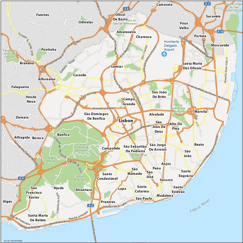 Map of Lisbon, Portugal - GIS Geography