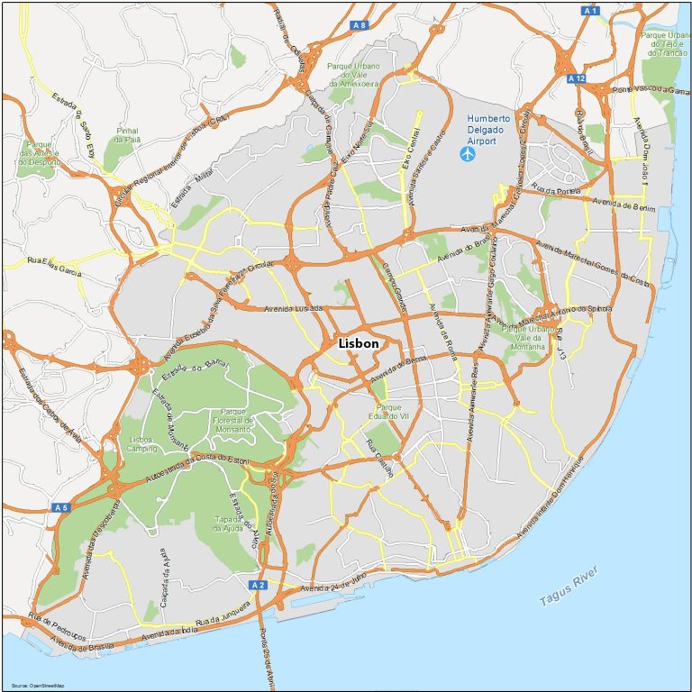 Map of Lisbon, Portugal