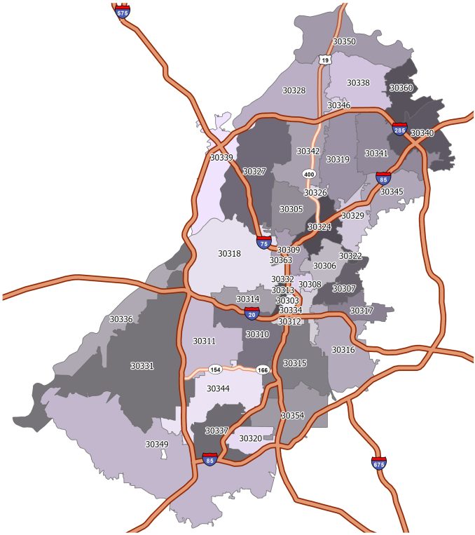 Atlanta Zip Code Map 678x763 
