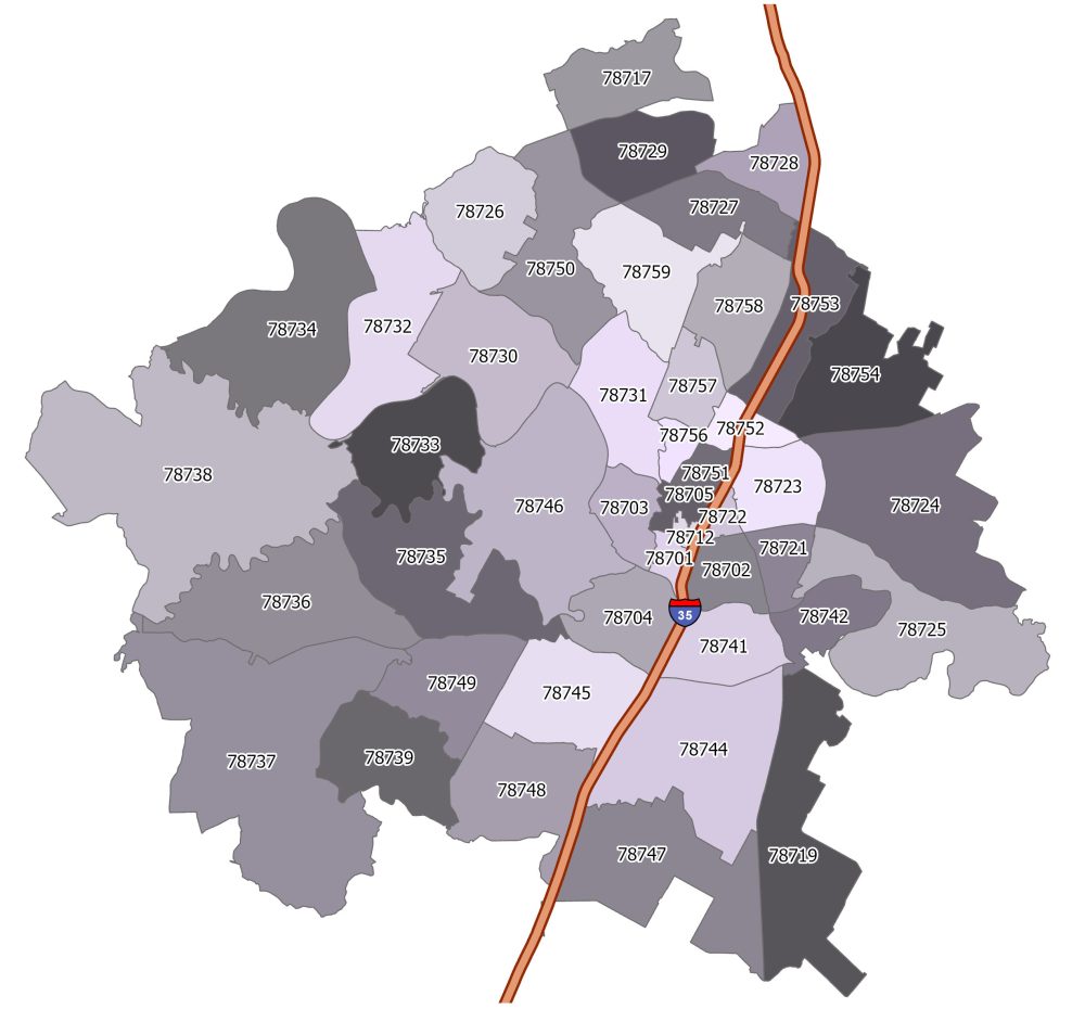 Austin Texas Zip Code Map 1000x930 