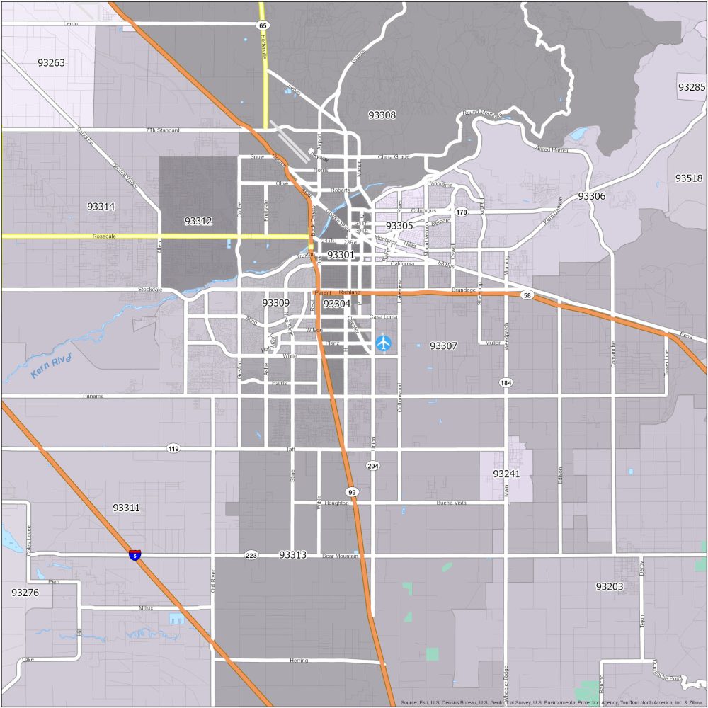 Bakersfield Zip Code Map