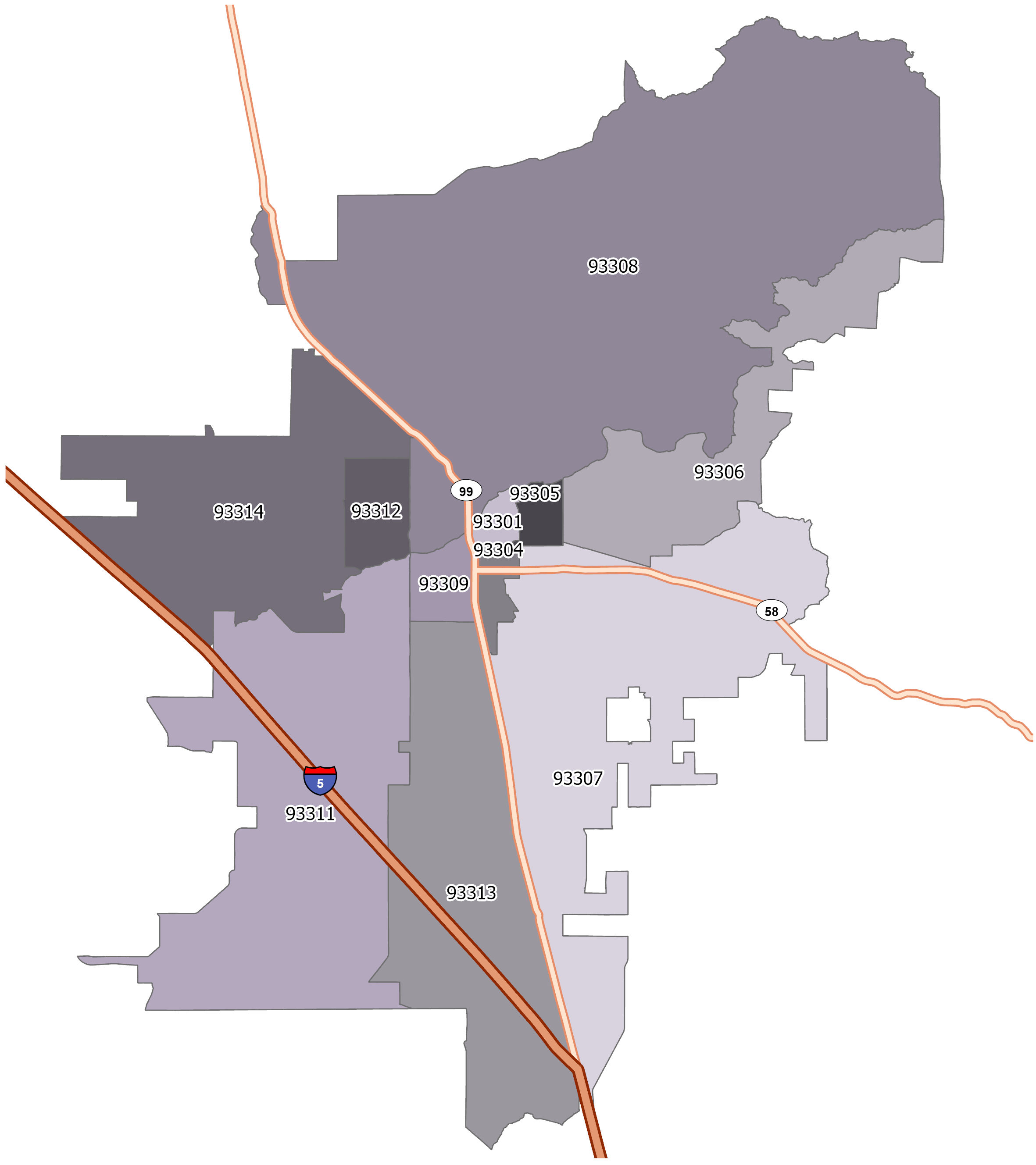 Bakersfield Zip Code Map - GIS Geography