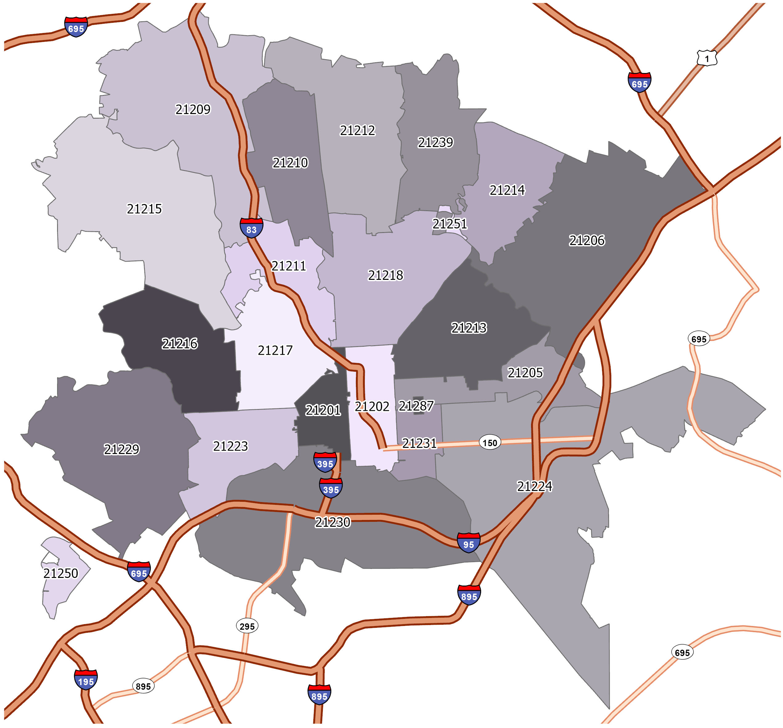 Baltimore Zip Code Map - GIS Geography