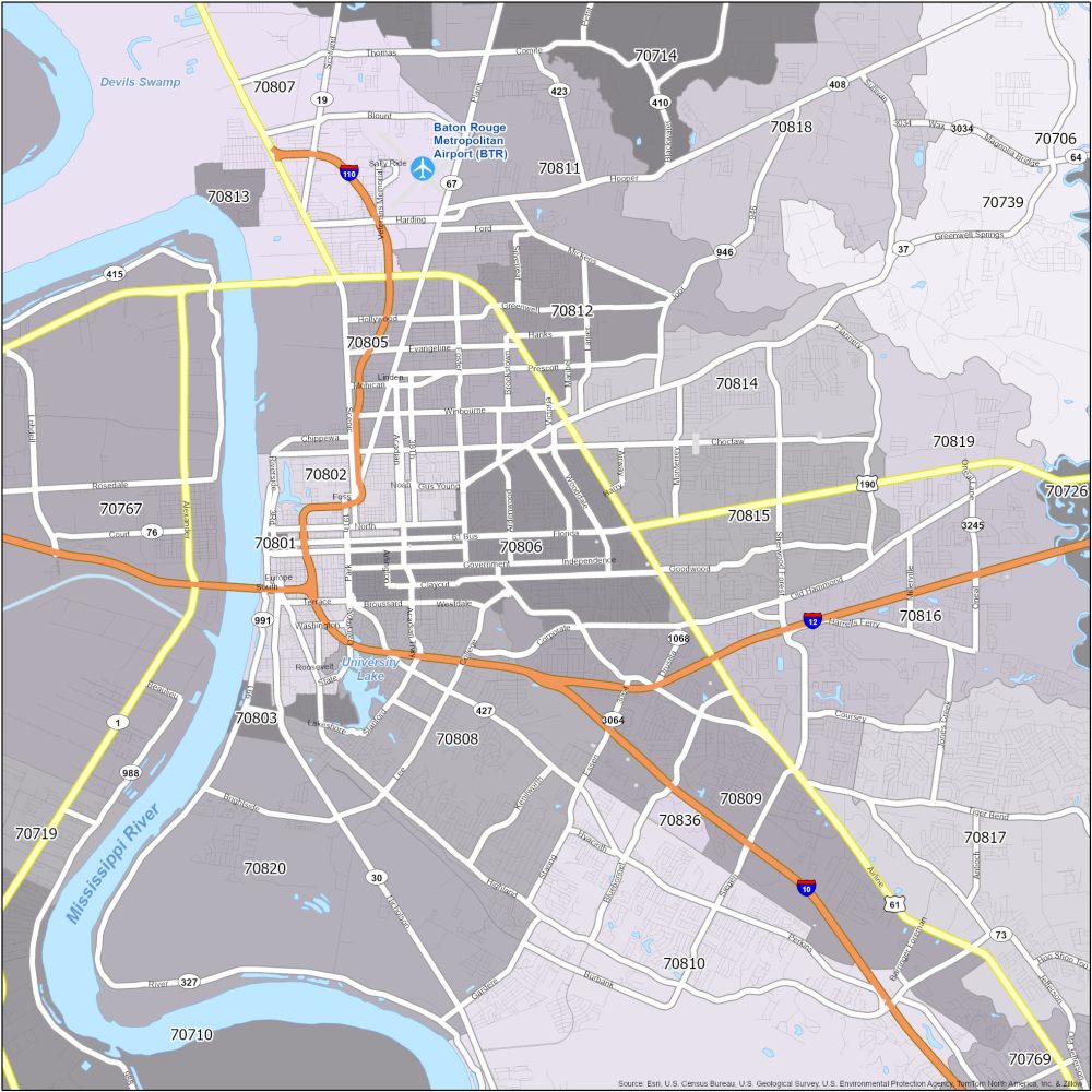 Baton Rouge Zip Code Map