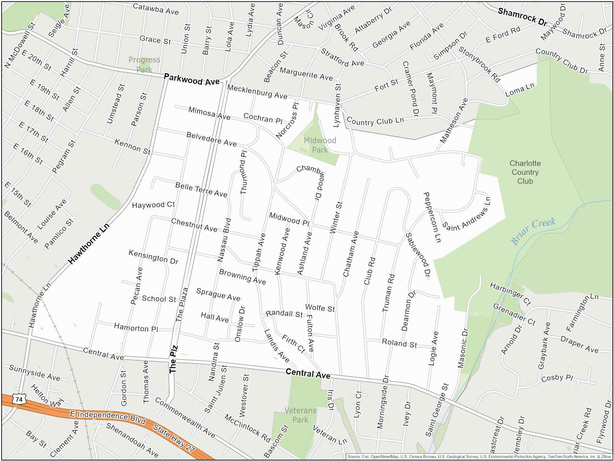 Charlotte Plaza Midwood Map