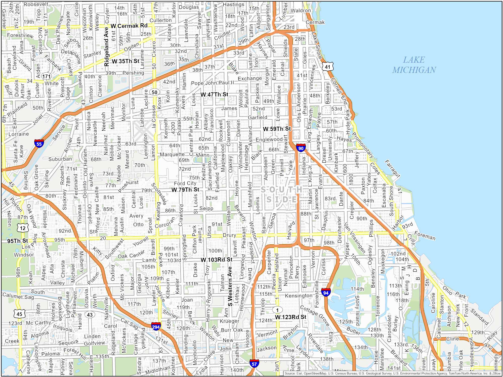 Chicago South Side Map