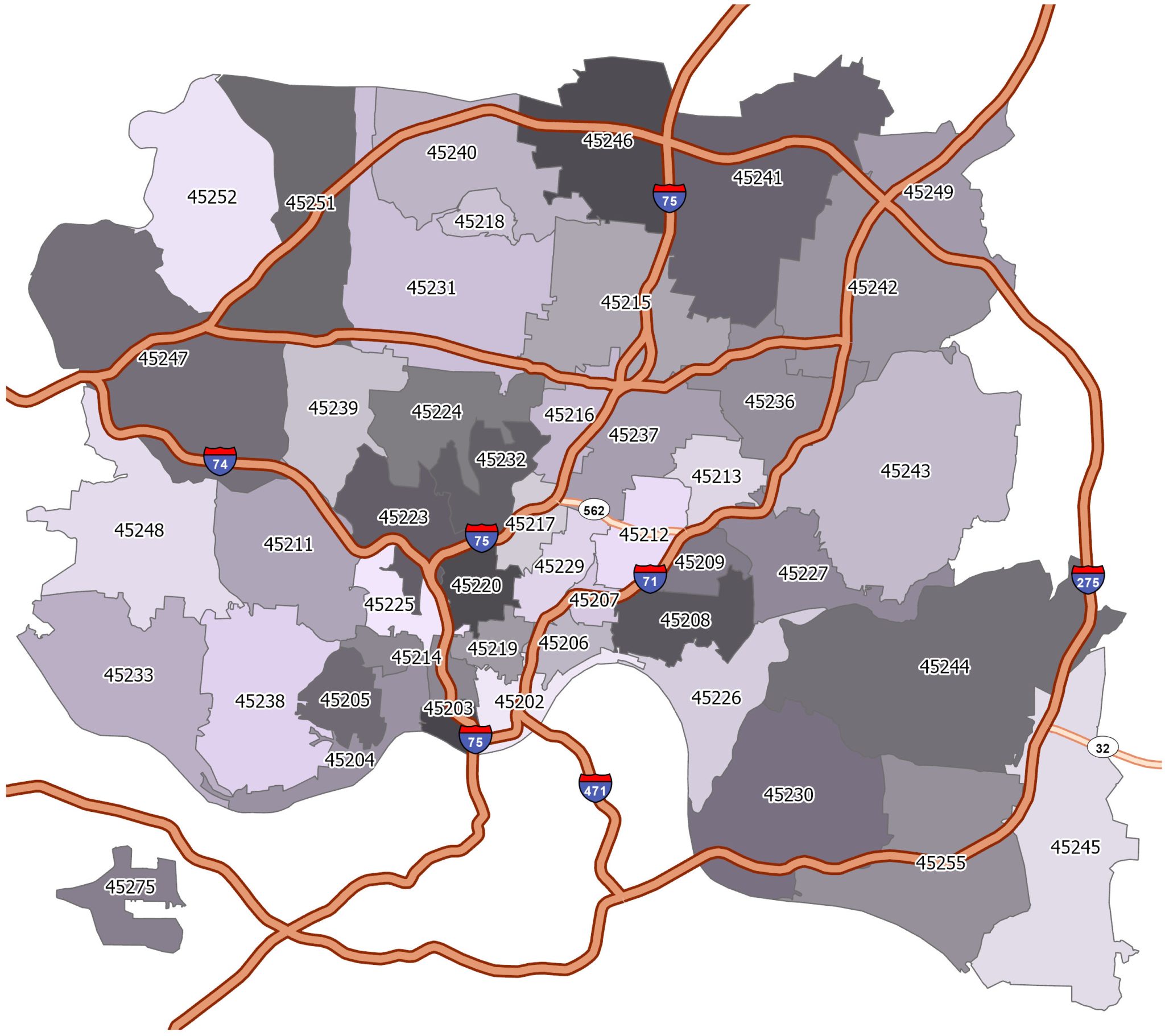 Cincinnati Zip Code Map 2048x1821 