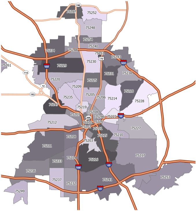 Dallas Zip Code Map 678x729 