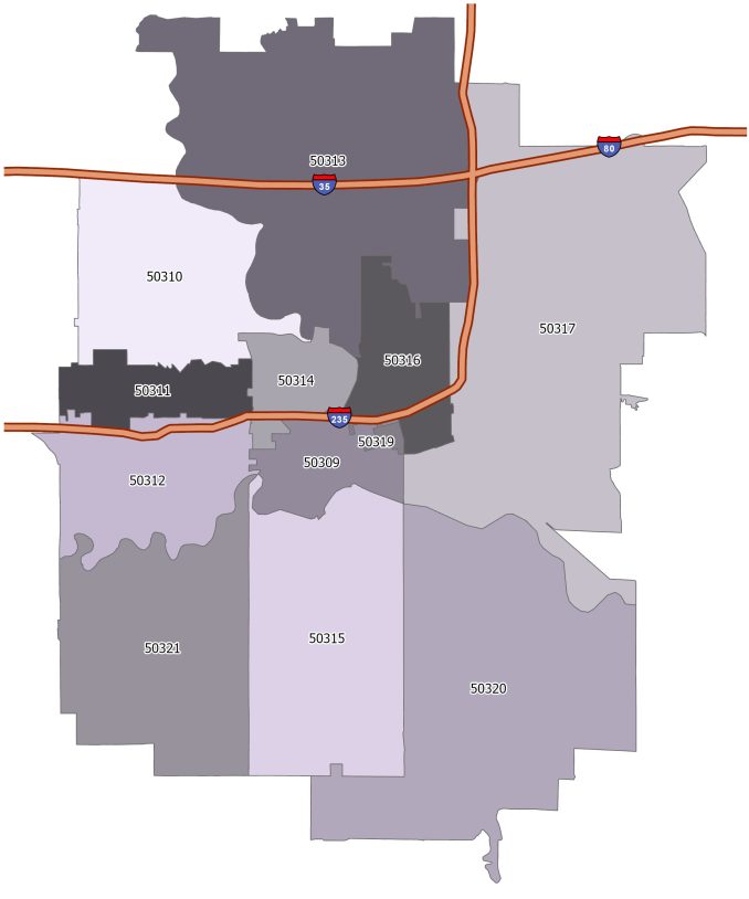 Des Moines Zip Code Map - GIS Geography