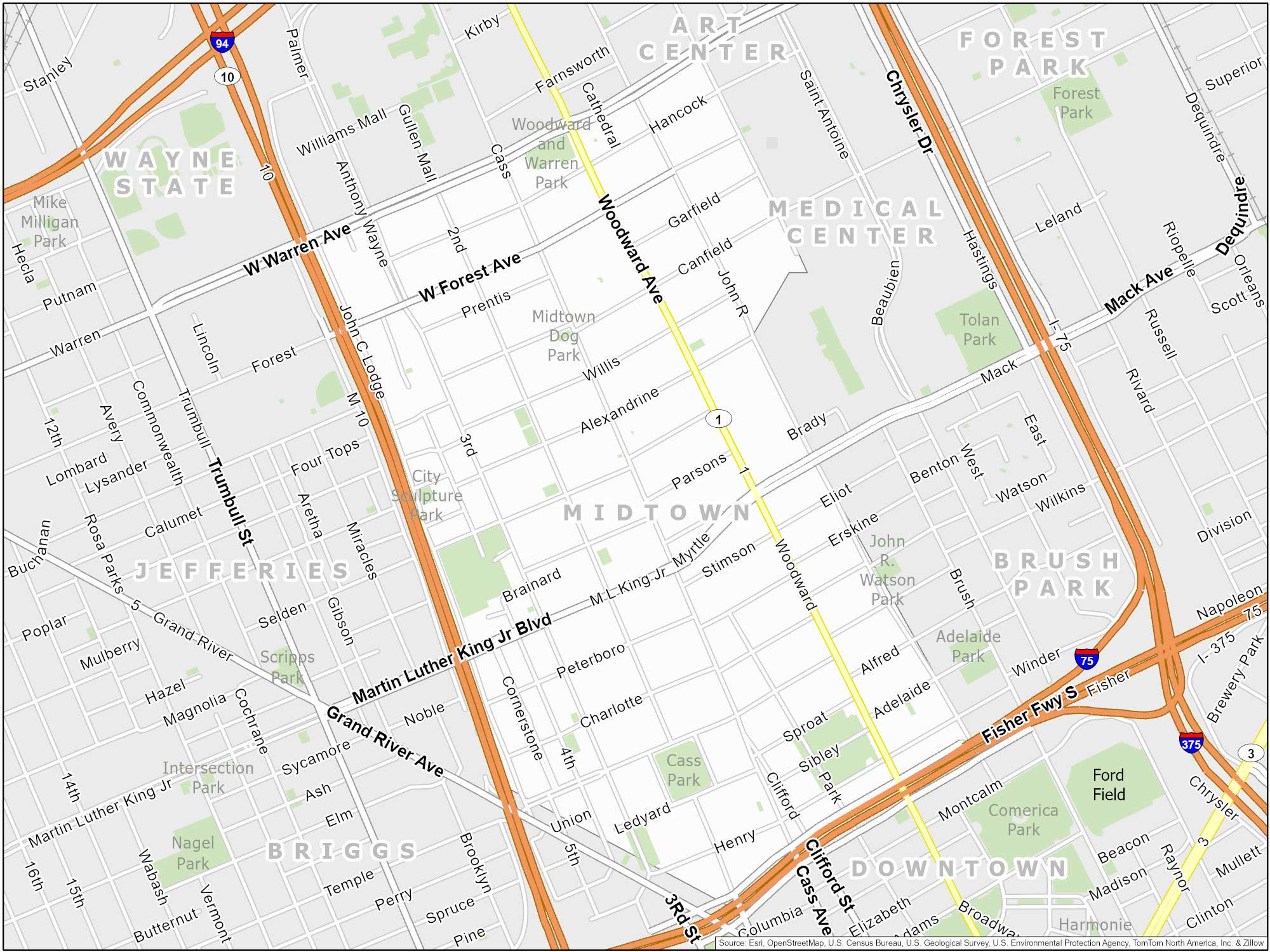 Detroit Midtown Map