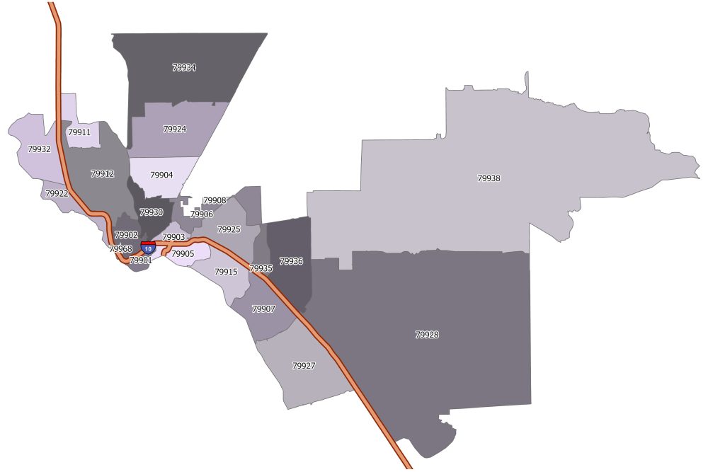 El Paso Zip Code Map Gis Geography 5918