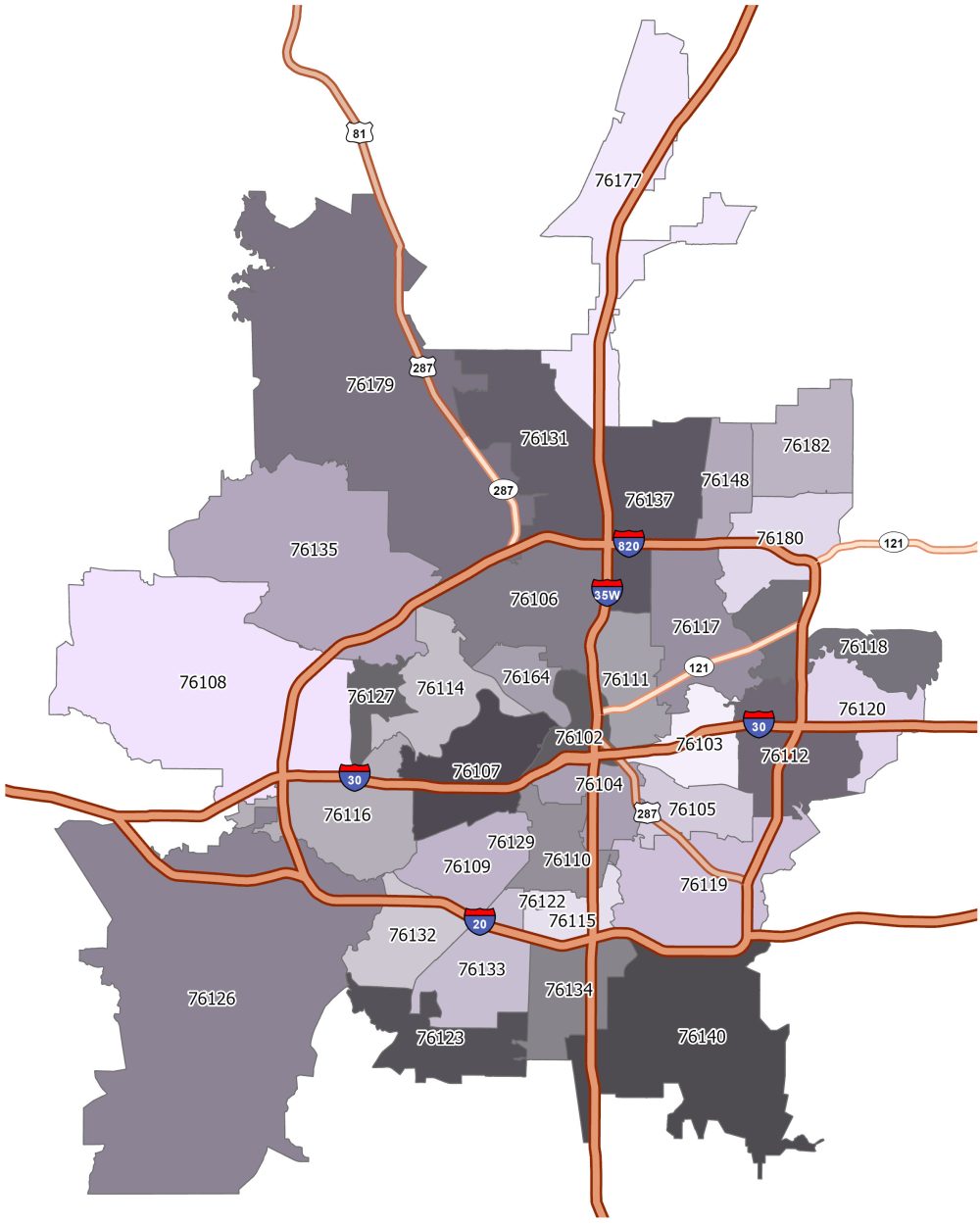 Fort Worth Zip Code Map Gis Geography 3670