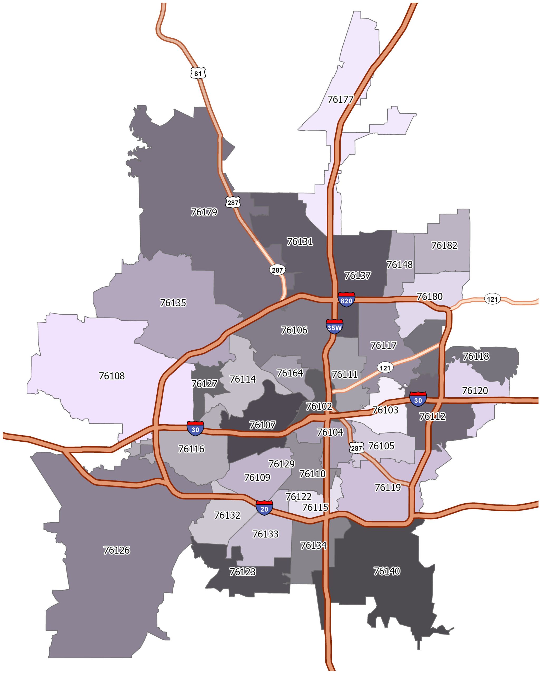 Fort Worth Zip Code Map Scaled 