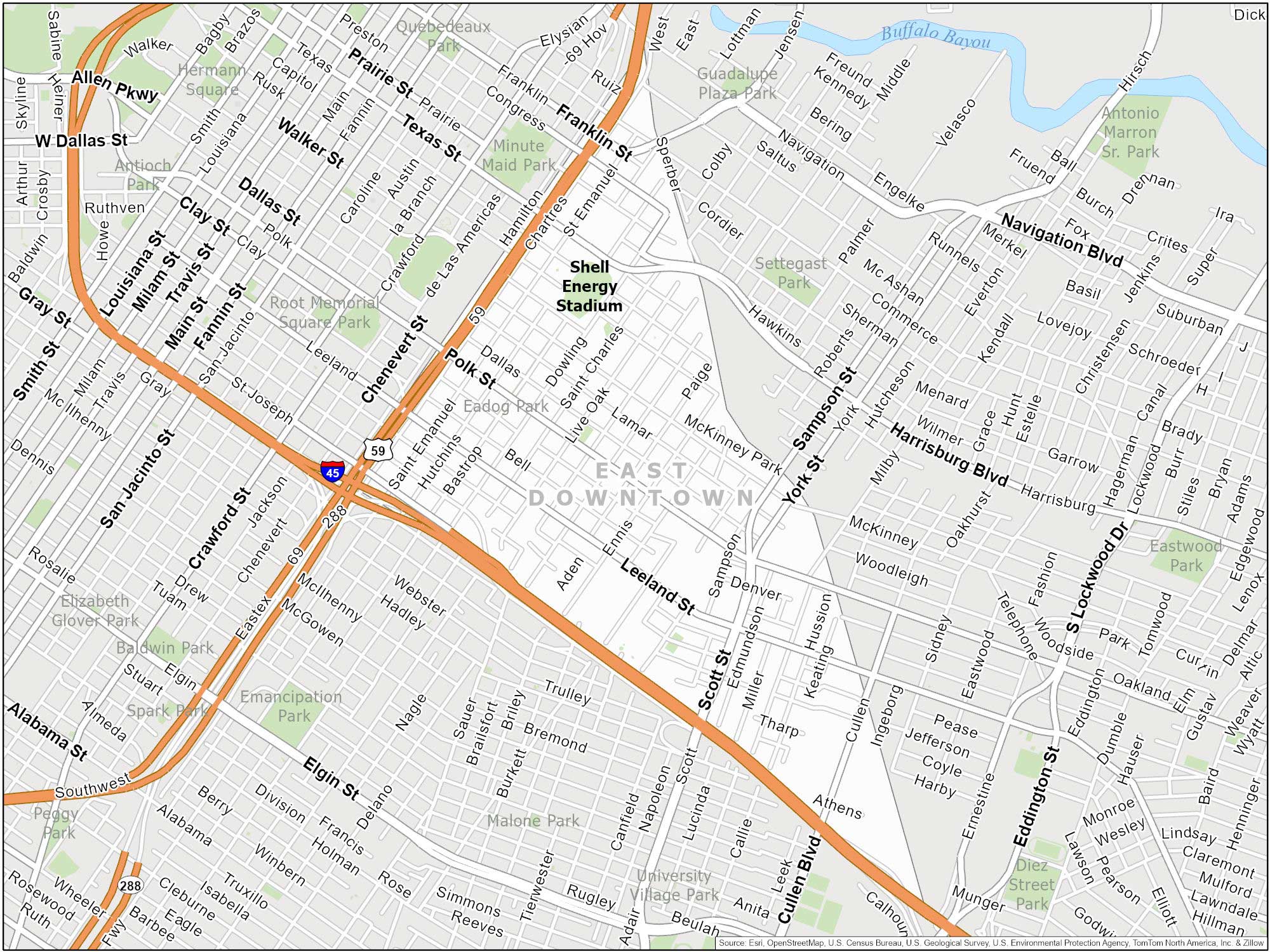 Houston East Downtown Map