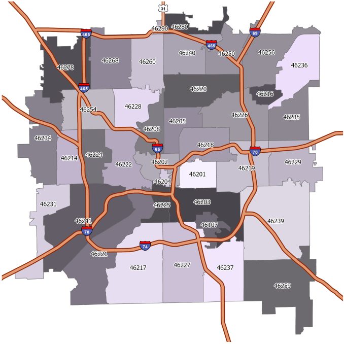 Indianapolis Zip Code Map Gis Geography 5430
