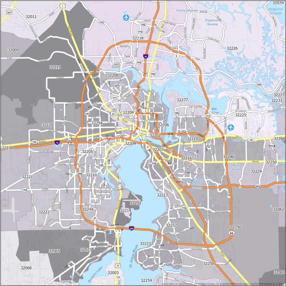Jacksonville Zip Code Map