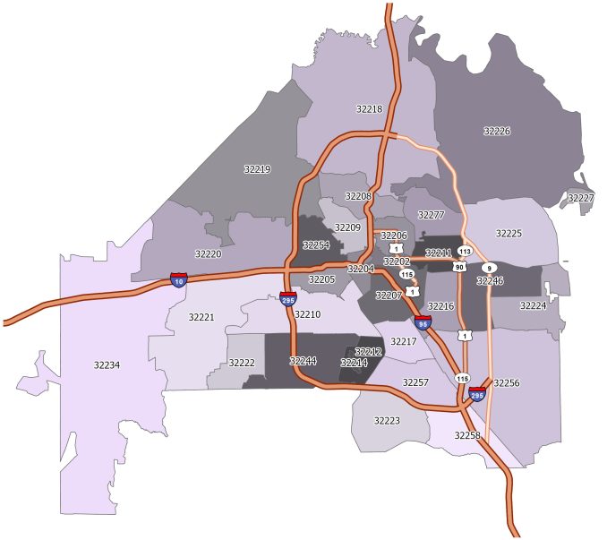 Jacksonville Zip Code Map GIS Geography   Jacksonville Zip Code Map 678x603 