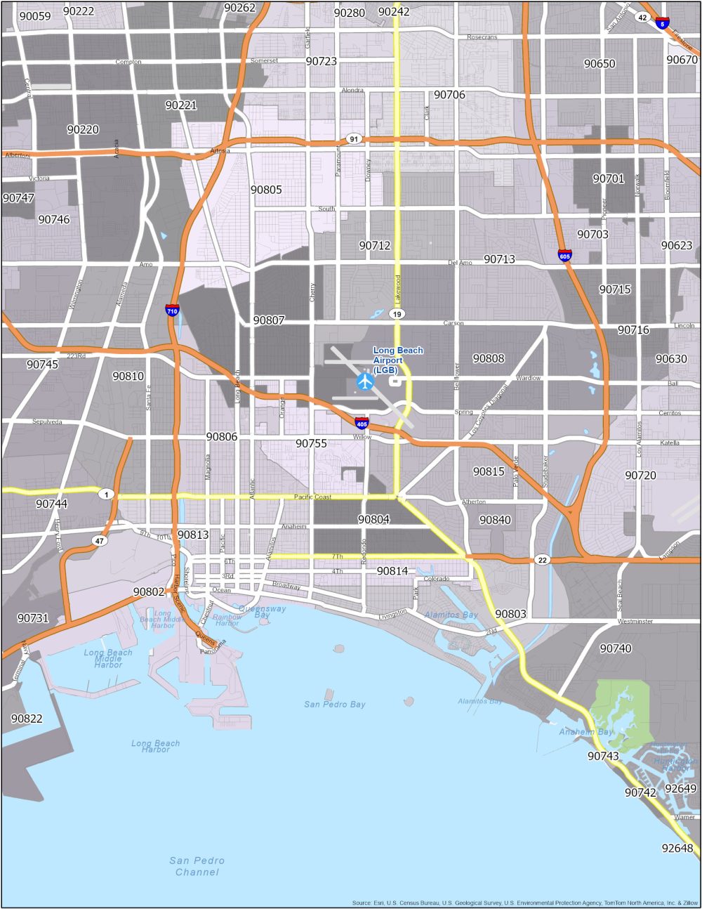 Long Beach Zip Code Map Gis Geography