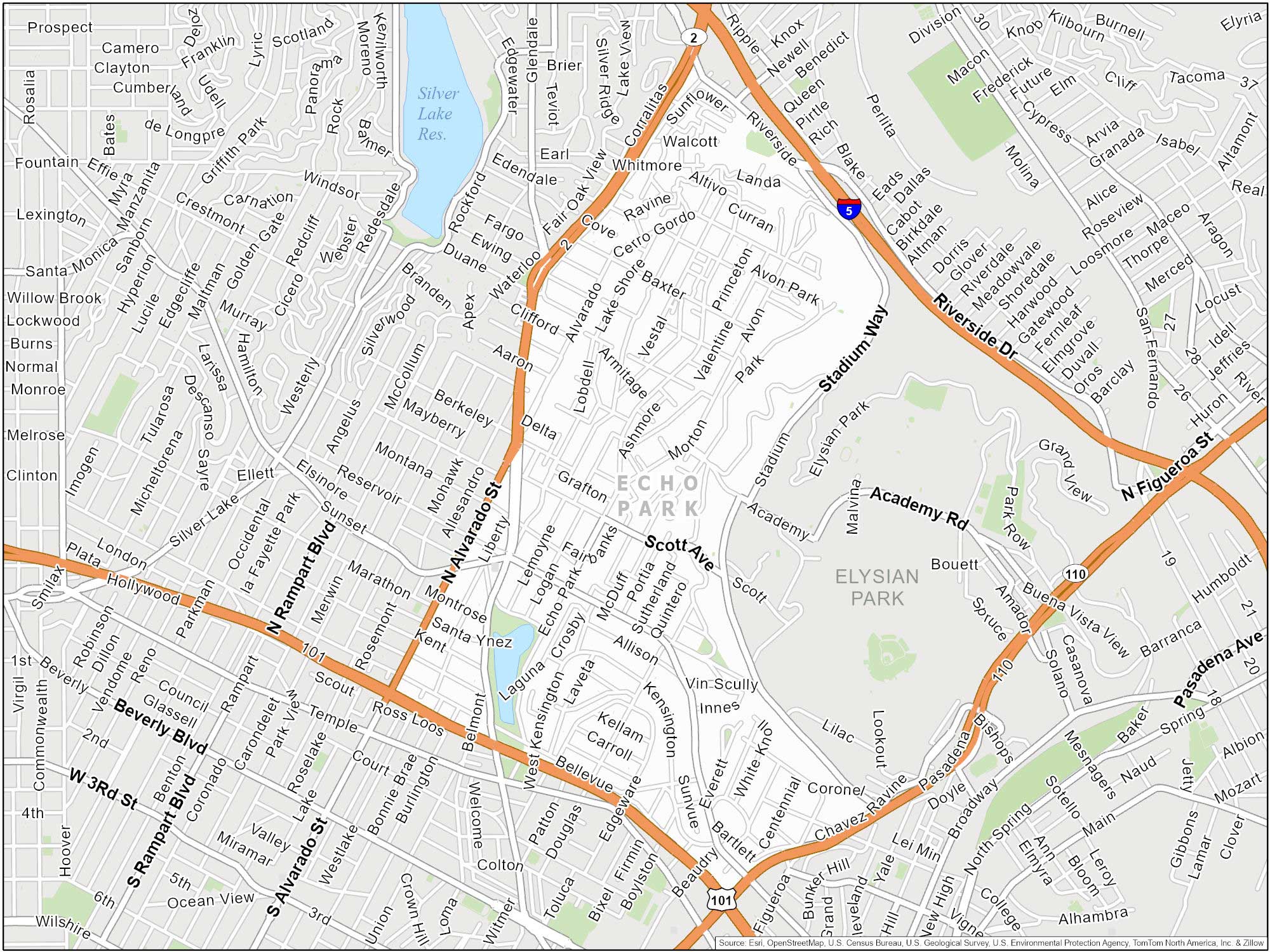 Los Angeles Echo Park Map