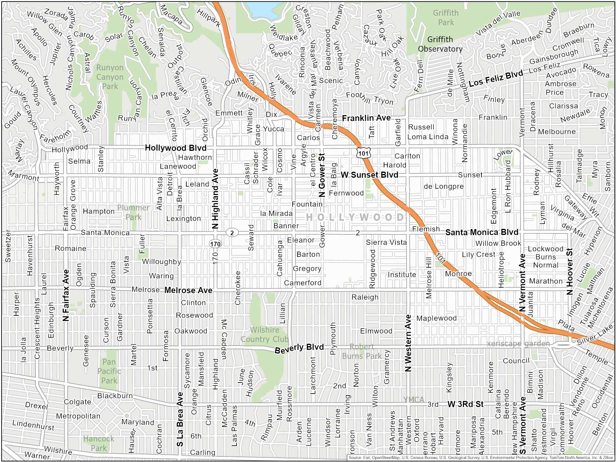 Los Angeles Hollywood Map