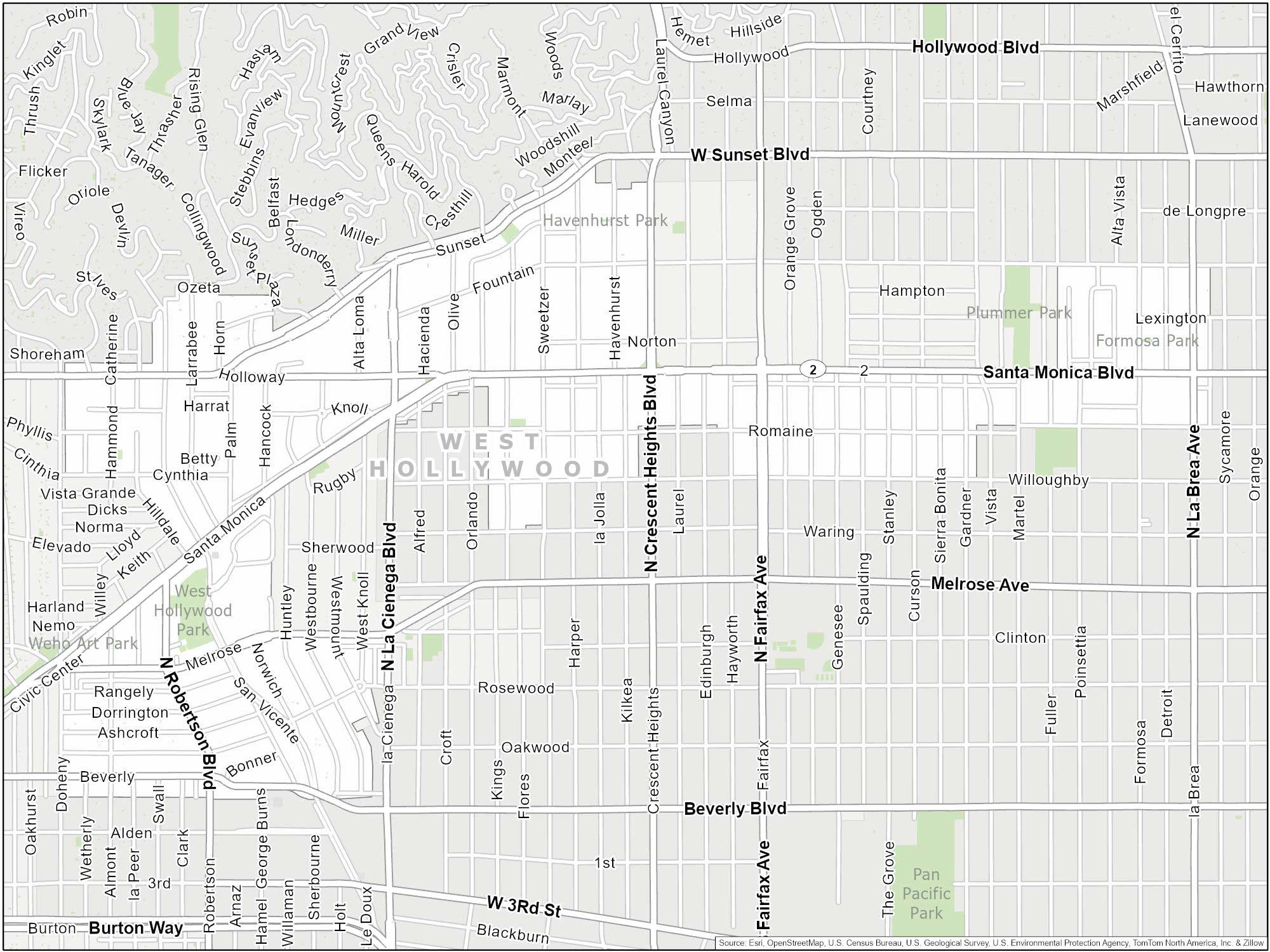 Los Angeles West Hollywood Map