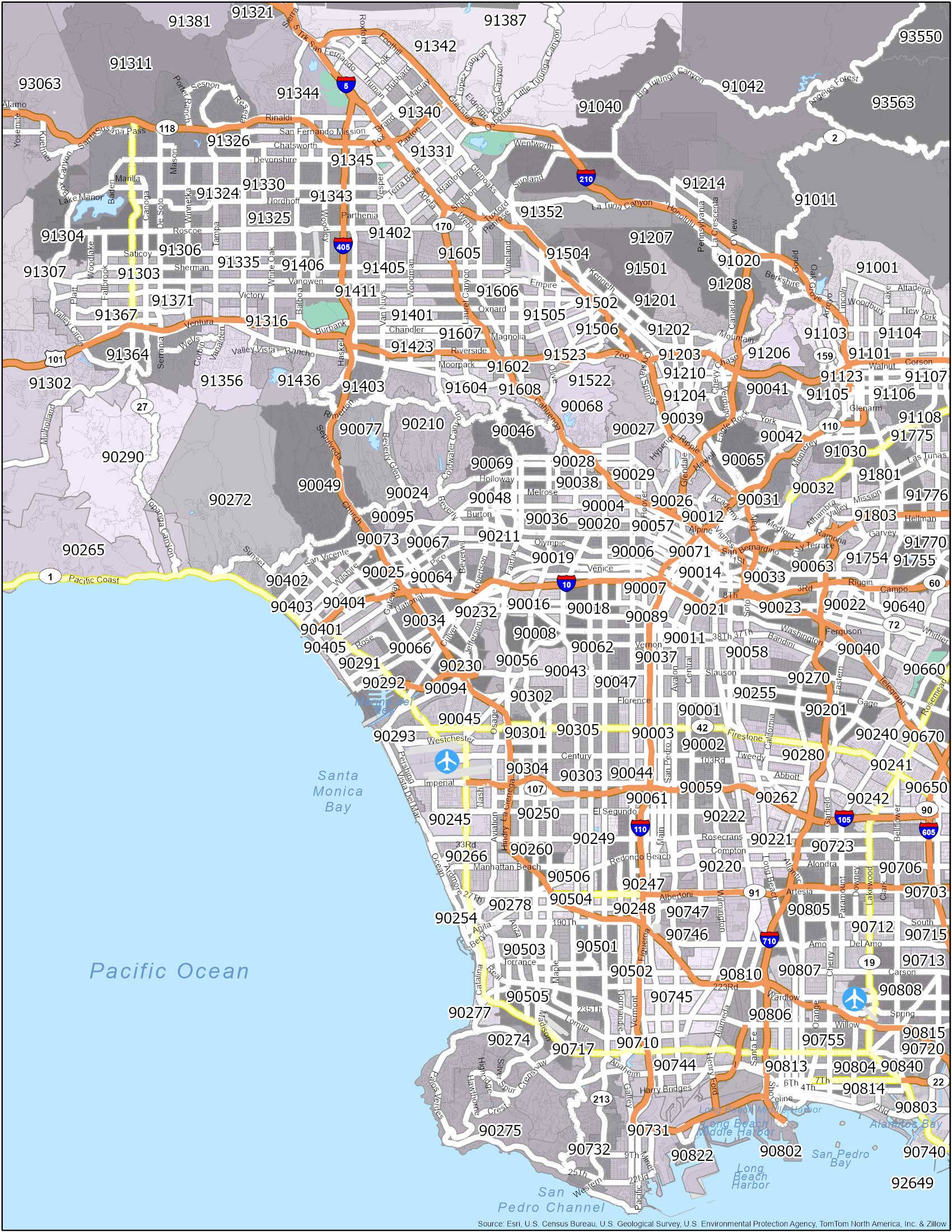 Los Angeles Zip Code Map - GIS Geography