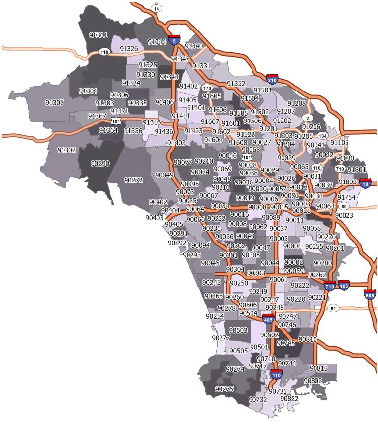 Los Angeles Zip Code Map GIS Geography   Los Angeles Zip Code Map 768x864 