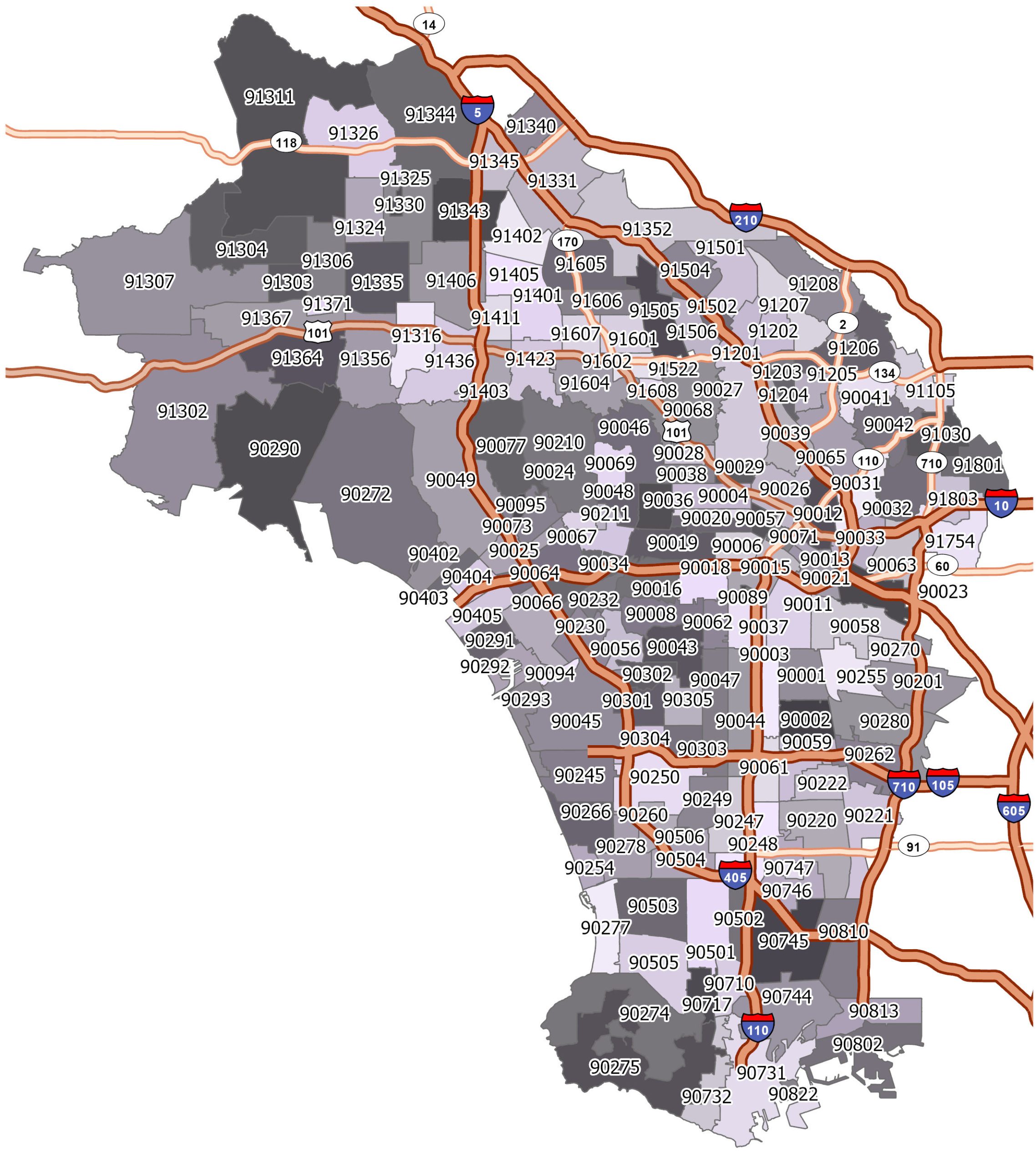 Los Angeles Zip Code Map Scaled 