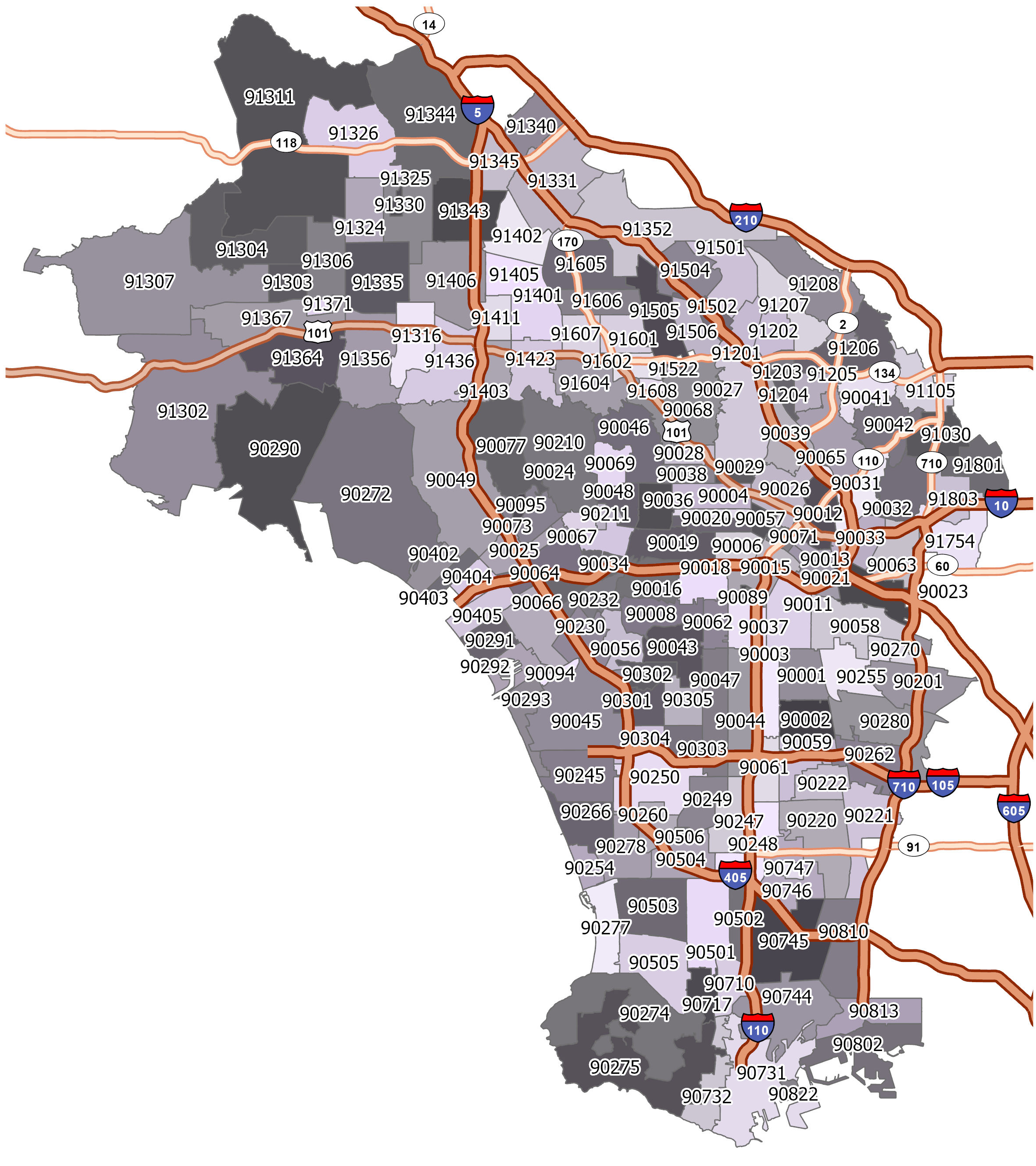 Los Angeles Zip Code Map 