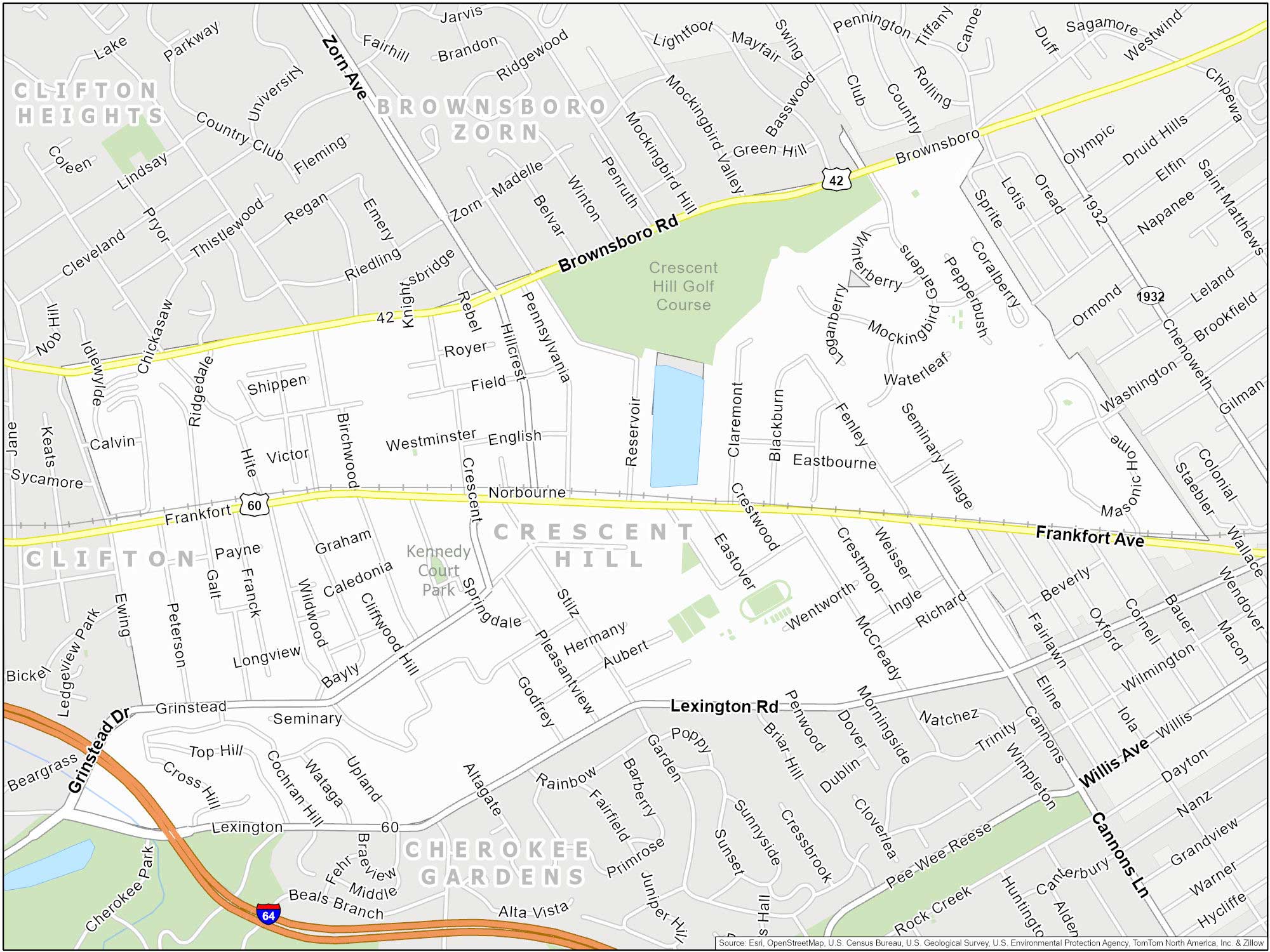 Louisville Crescent Hill Map