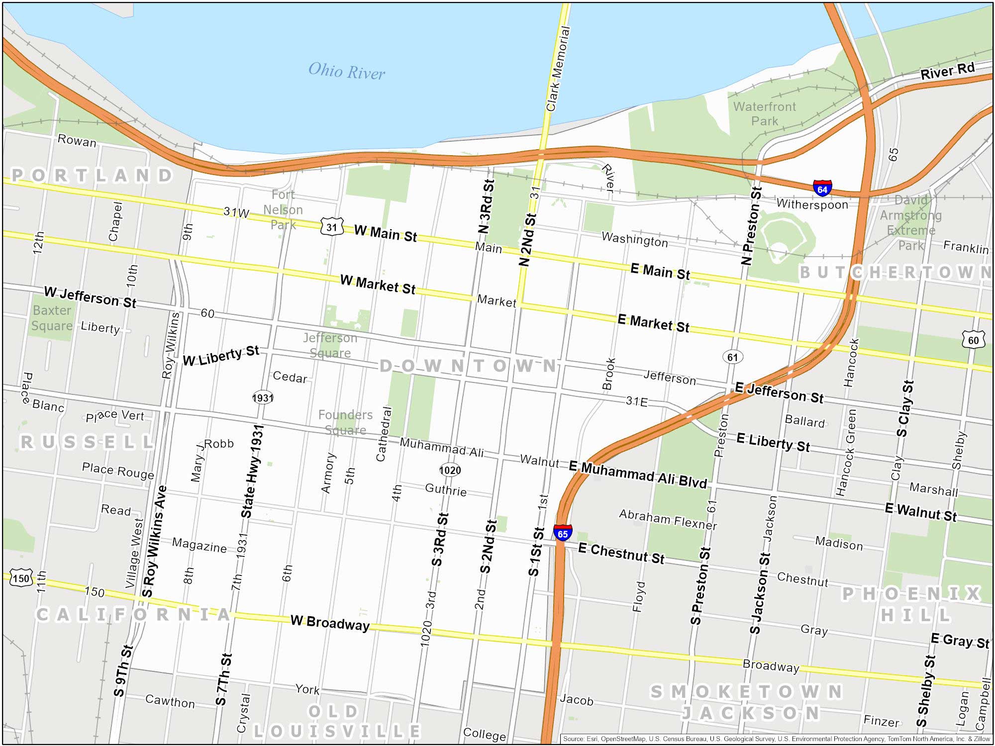 Louisville Downtown Map