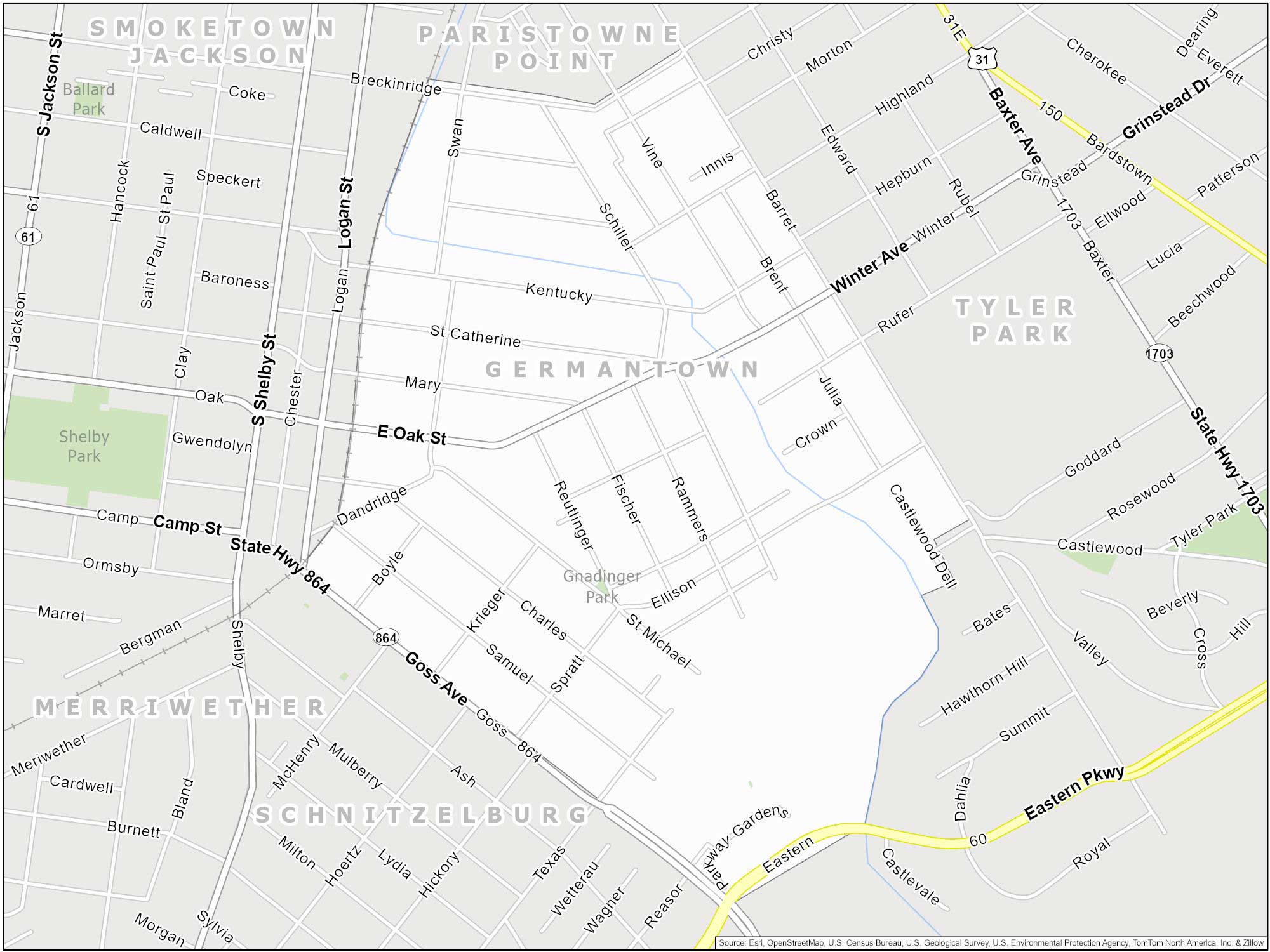 Louisville Germantown Map