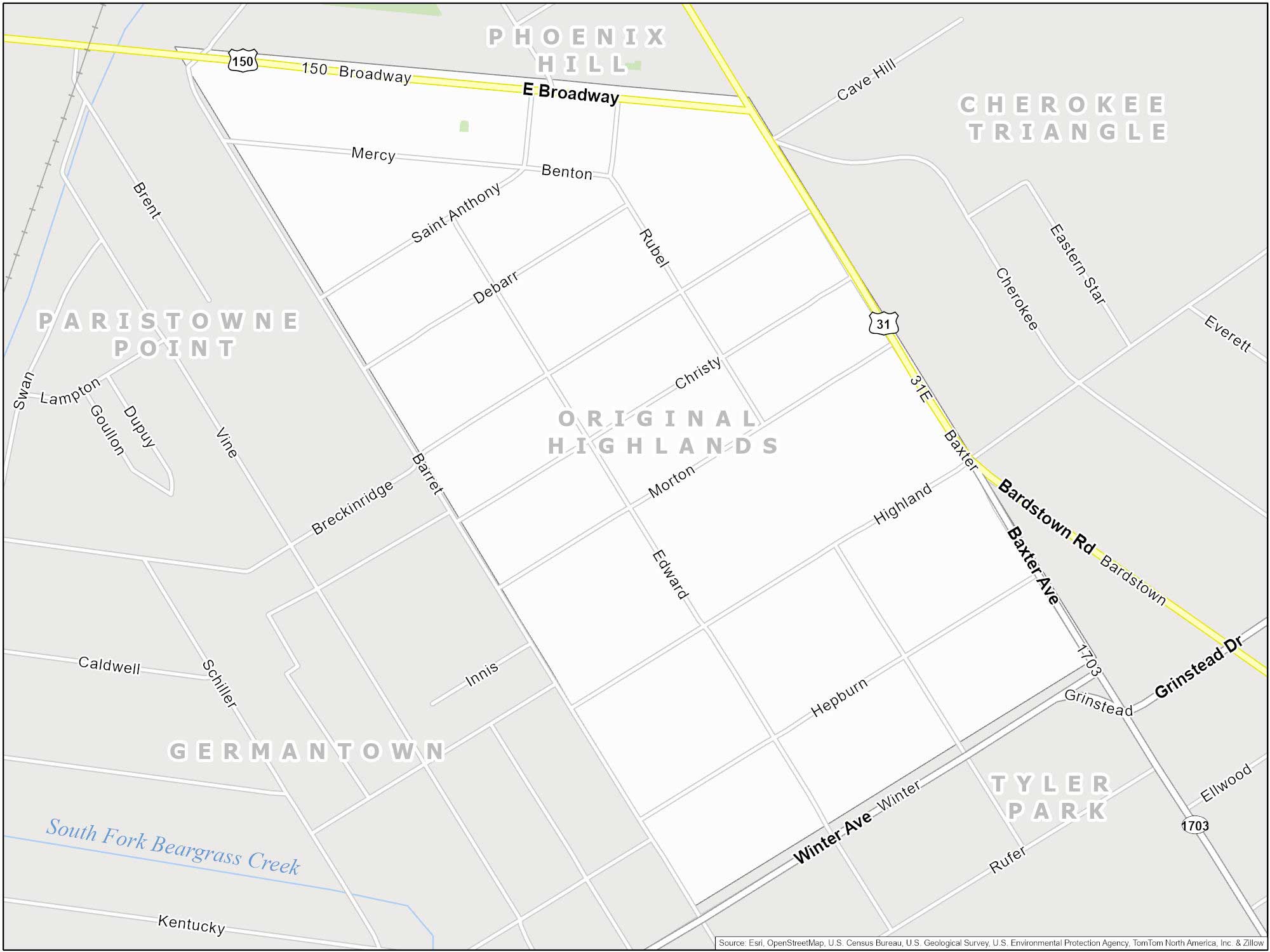 Louisville Original Highlands Map