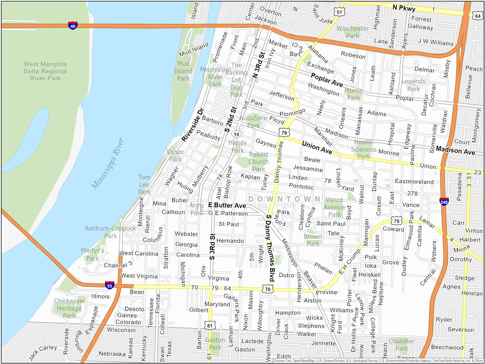 Memphis Downtown Map
