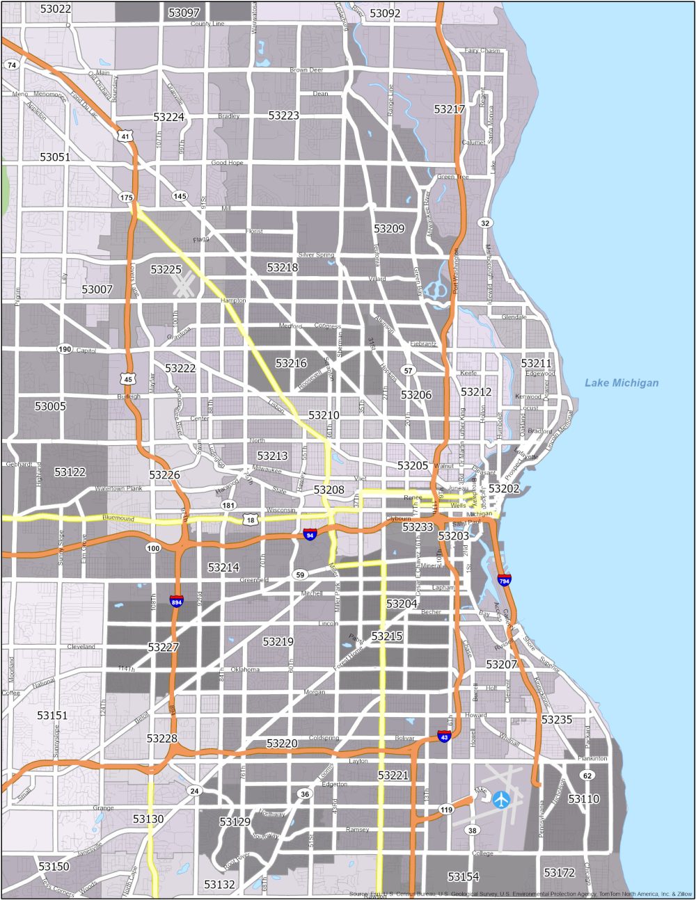 Milwaukee Zip Code Map