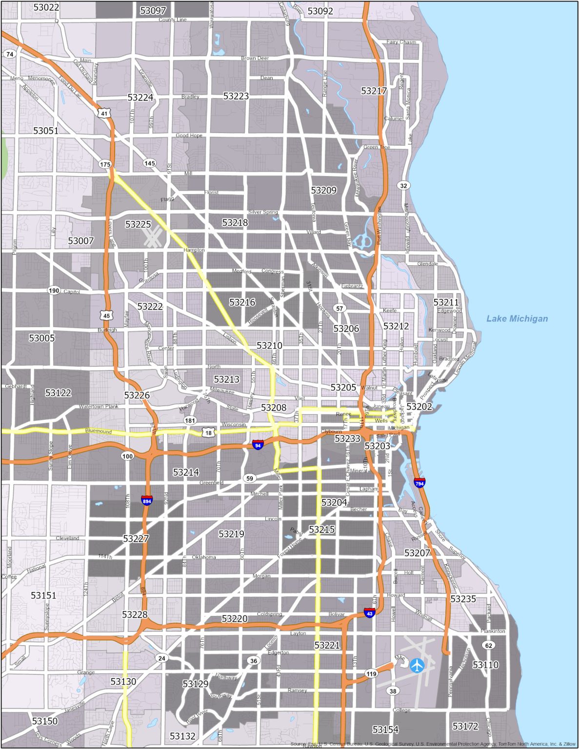 Milwaukee Zip Code Map - GIS Geography