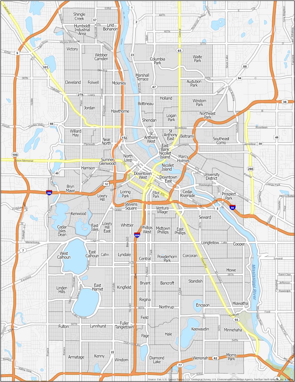 Minneapolis Neighborhood Map 1000x1294 